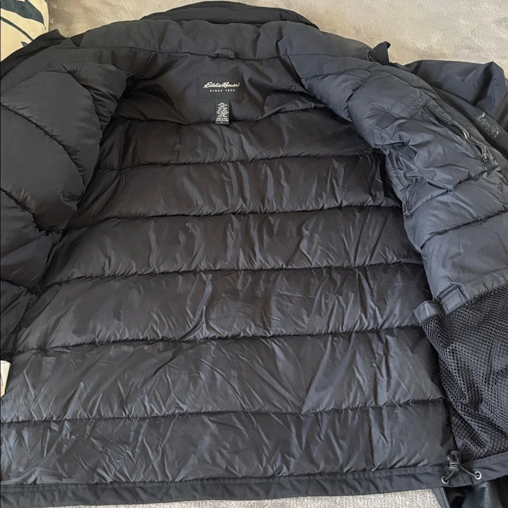 Eddie Bouer Men's Black‎ Removable Hoodie Goose Down Winter Coat Jacket Size L